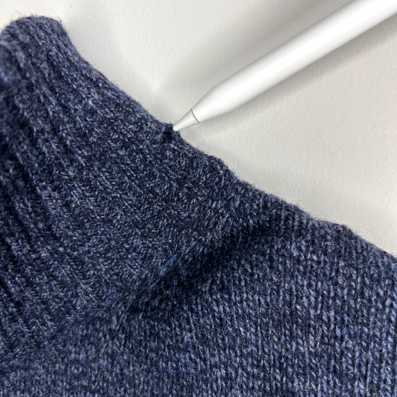 J Crew 100% Lambswool Sweater Mens Large Navy 1/4 Zip Preppy Old Money Golf FLAW - Picture 11 of 15